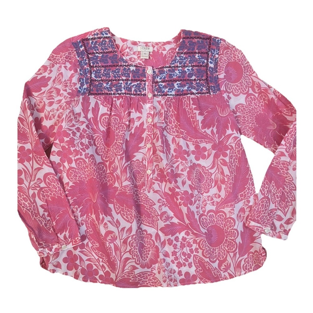 Cottagecore J.Crew shirt Sz XS CORAL BLUE 3/4 sleeve Prairie FairyCore